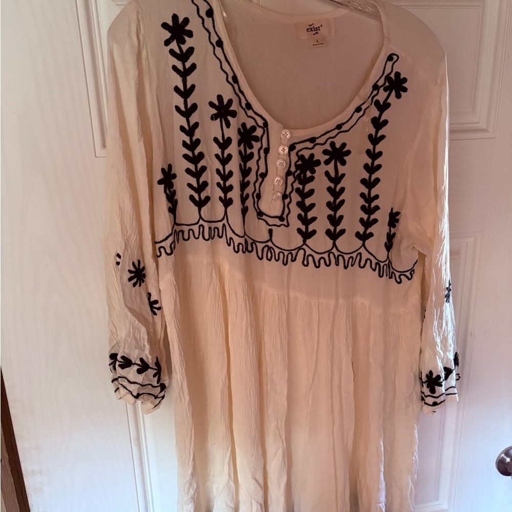 Exist Cream and Black Embroidered Tunic